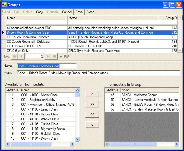Facility Manager Groups screen